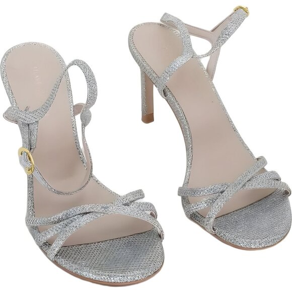 Stuart Weitzman Shoes - Stuart Weitzman Sparkle Starla Silver Strappy Heeled Sandal Size 6 US / 36.5 EU
